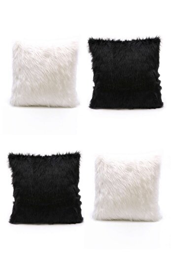 Cango Home White Black Plush Throw Pillow Cover Set 4kmbs202