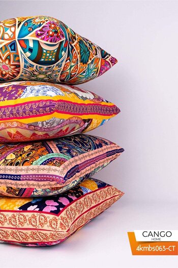 Cango Home Double Sided Brown Ethnic Patterned 4-Piece Digital Printed Throw Pillow Cover Set 4kmbs191-ct