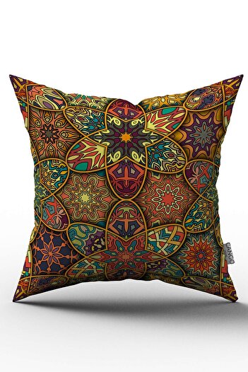 Cango Home Yellow Multi-Colored Retro Vintage Patterned Digital Printed Throw Pillow Cover - Otyk273