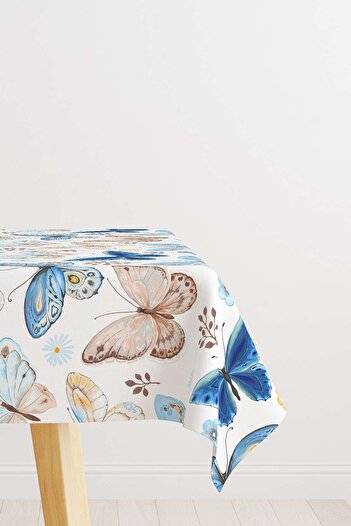 Cango Home Blue Brown Butterfly Patterned Digital Printed Tablecloth Otyk535-ms