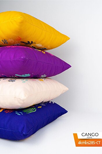 Cango Home Double Sided Blue Multicolor Marine Patterned 4-Piece Digital Printed Throw Pillow Cover Set 4kmbs285-ct