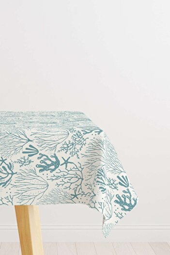 Cango Home Blue and White Marine Themed Patterned Digital Printed Tablecloth Cgh584-ms