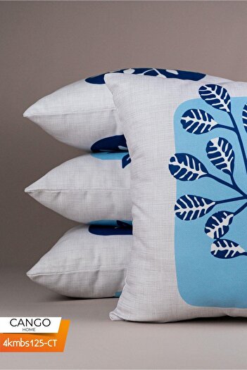 Cango Home Set of 4 Blue Leaf Pattern Digital Printed Throw Pillow Pillowcases - Double Sided 4Km