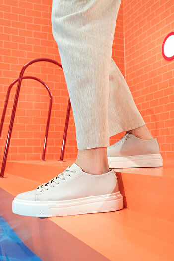 Derimod White Leather Sneaker - Thick Sole and Laces, Men's 24sfd6118ft
