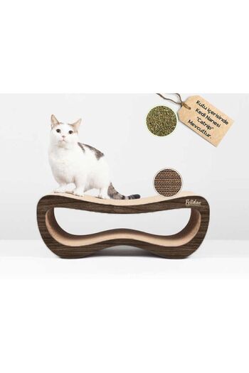 Felidae Dark Wood Colored Cardboard Corrugated Cat Scratch Sofa - Medium (59X20X24CM)