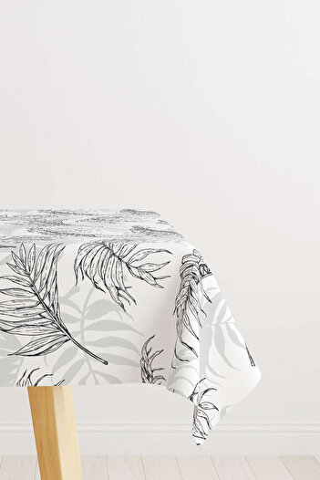 Cango Home White Black Tropical Leaf Patterned Tablecloth Otyk921-ms