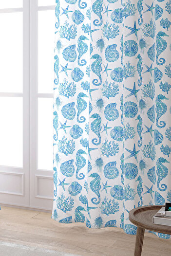 Cango Home Blue White Marine Patterned Digital Printed Curtain Cgh636-pr