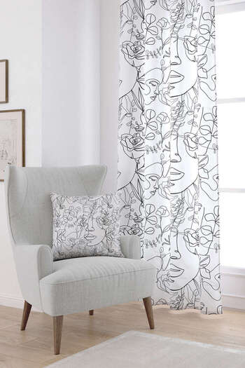 Cango Home White Black Modern Silhouette Figure Patterned Digital Printed Curtain Cgh514-pr