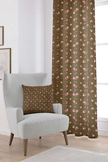 Cango Home Brown Pink Floral Digital Printed Curtain Cgh203-pr
