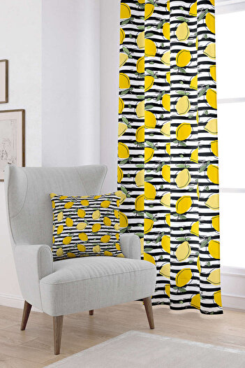 Cango Home White Yellow Lemon Patterned Digital Printed Curtain Oytyk912-pr