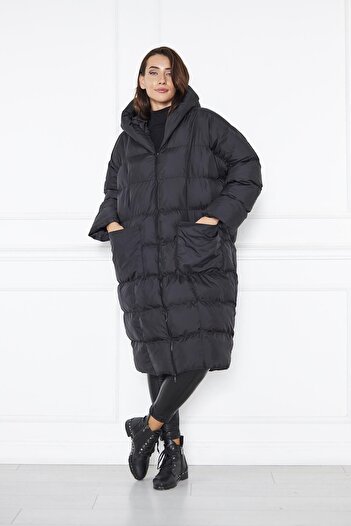 comstar Women's Trend Hooded Long Oversize Black Puffer Coat