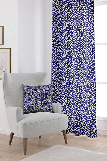 Cango Home Navy Blue Beige Marine Themed Coral Patterned Digital Printed Curtain Cgh633-pr