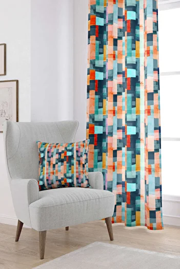 Cango Home Turquoise Orange Abstract Decorative Digital Printed Curtain Cgh158-pr