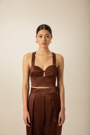rue Brown Satin Bustier with Chest Cup