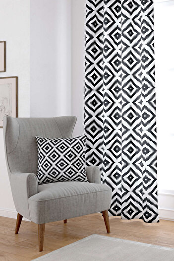 Cango Home White Black Geometric Modern Digital Printed Curtain Otyk556-pr