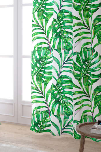 Cango Home Green Tropical Leaf Patterned Digital Printed Curtain Otyk491-pr