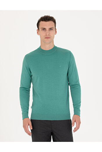 Pierre Cardin Mint Regular Fit Quarter Collar Wool Blend Basic Knitwear Sweater 50270049-Vr090