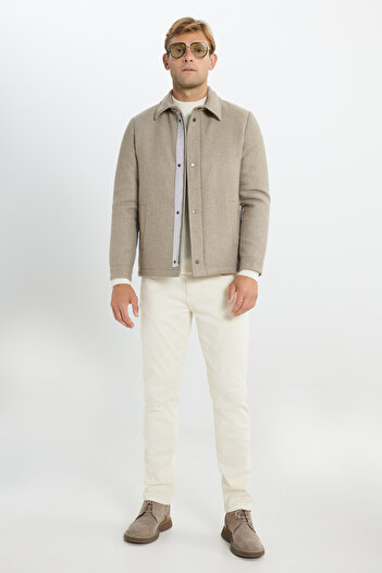 ALTINYILDIZ CLASSICS Standard Fit Regular Fit Color Block Beige Coat with Side Pockets