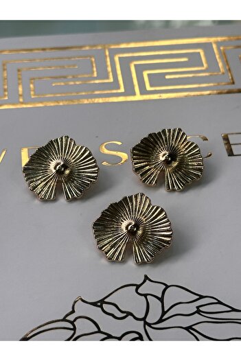 ODDA TASARIM ATÖLYESİ Custom Design Golden Cicek Pattern 40Size 3Pcs Button Set