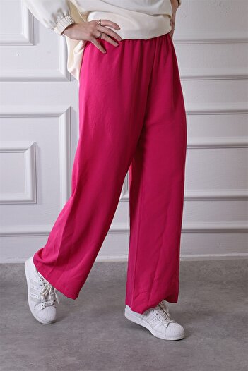 Loreen 28088 Beli Lastikli Geniş Paça Ayrobin Pantolon Fuşya