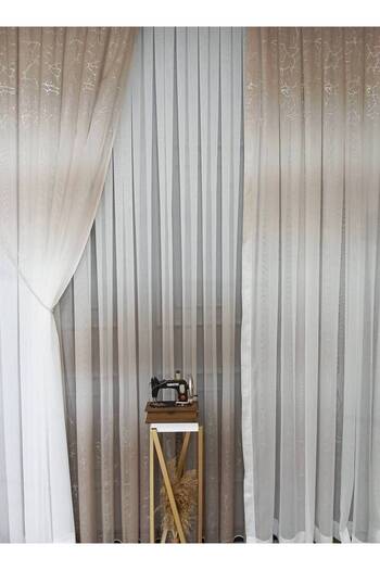 farbateks Olympos Mink Silver Grey Leafy Color New Fashion Right/Left Tooling Tulle Background Curtain
