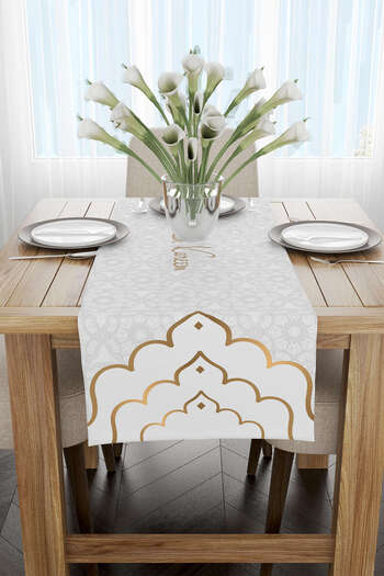 Cango Home Alb, gri, motiv cu tema Ramadan, model decorativ, alergător imprimat digital Cgh1285-rn