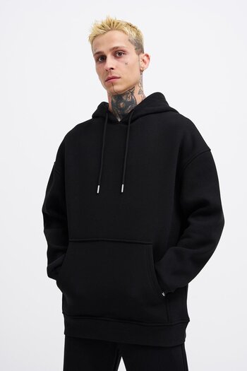 Machinist Men's Basic Hooded Oversize Black Sweatshirt