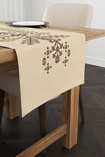 Cango Home Cream Ethnic Motif Patterned Digital Printed Runner Cgh1378-rn