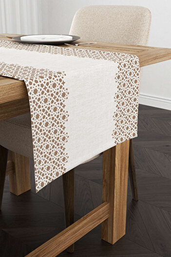 Cango Home Brown Cream Ramadan Themed Decorative Patterned Digital Printed Runner Cgh1320-rn