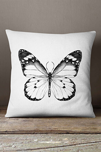 INSENSE HOME Husă de pernă catifea Babyface, albă, neagră, cu figurină de fluture - Cgh143