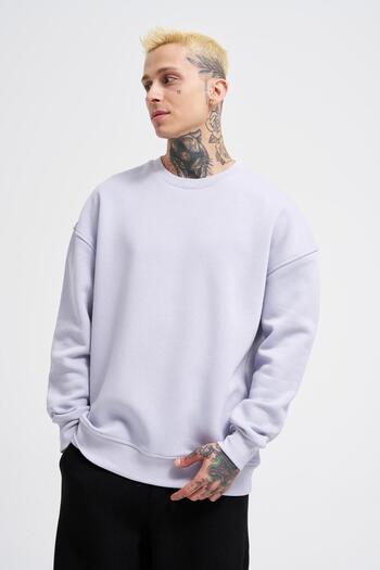 Machinist Ανδρικό φούτερ Basic Crew Neck Oversize ανοιχτό λιλά