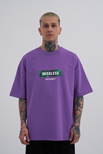 Machinist Μωβ Oversize T-Shirt - Reckless Leaves Printed