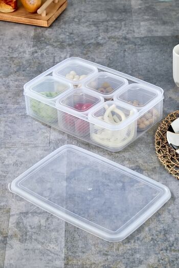 Carat Home Striped Vacuum Breakfast Set of 6 Square Trays and Divided Lids