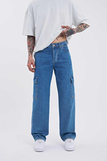 Machinist Ανδρικό φαρδύ Navy Blue Jeans με τσέπες Cargo