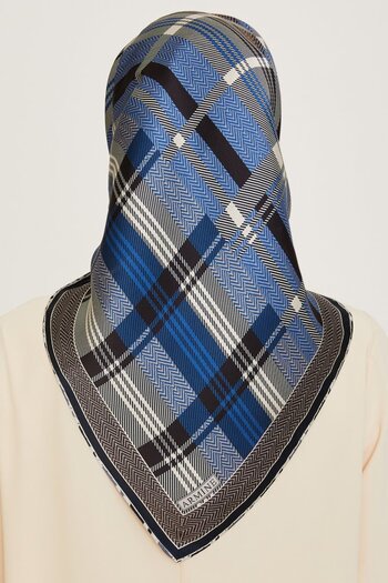Armine Nostalgia Series Twill Silk Scarf 9223D-33 Striped Pattern Indigo