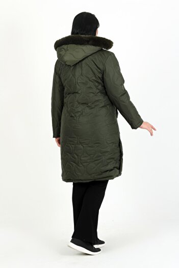By Alba Collection Women's Khaki Long Woolen Quilted Plus Size Coat