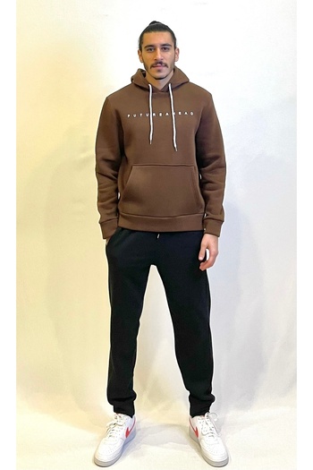 Superlife Мъжки суитшърт с качулка и удобен в калъп полар с 3 нишки Feture Printed Spr24sw14