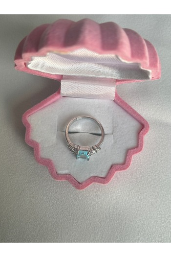 ringbox Silver Color Square Stone Ice Blue Ring
