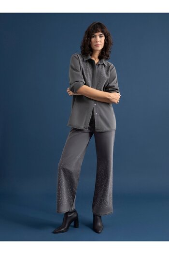 Refka Gray Denim Trousers - Stone Detailed - Refka