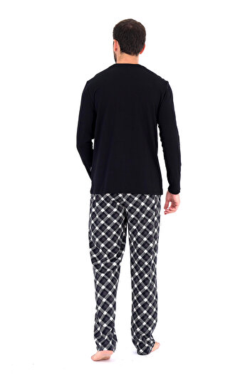 Damat Ds Damat Ekose Desen Biyeli Pijama Takımı SİYAH