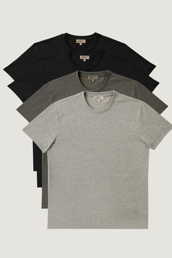 AC&Co / Altınyıldız Classics Men'sSlimFitBasicT-shirt Pack - Gray Melange, Black,Setof 4