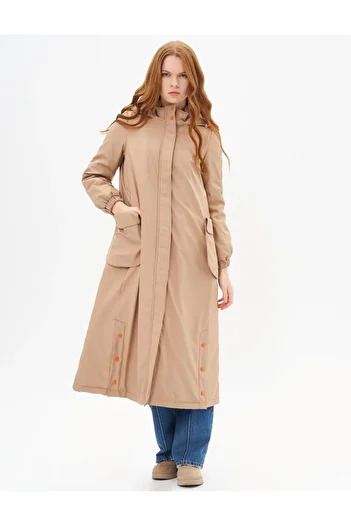Kayra Hooded Wide Pocket Wear Off Dark Beige