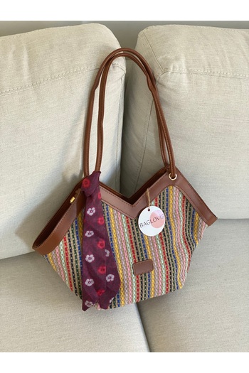 BAGLOVİS New Season Women's Shoulder Bag with Scarf and Corn Detail