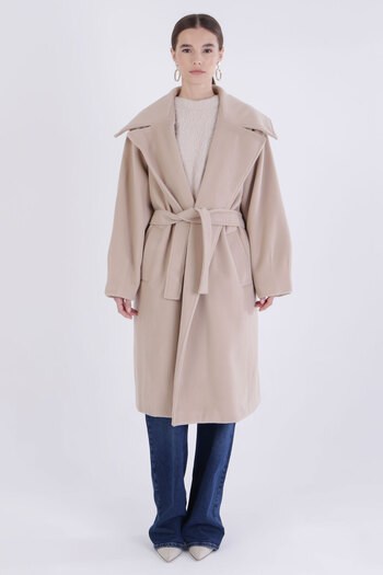 ALLDAY Beige Oversize Stamp Coat - Belted