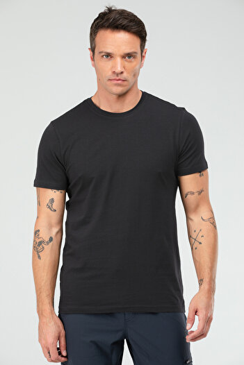 speedlife Dark Anthracite Regular Cotton Crew Neck Short Sleeve Basic Men's T-Shirt Xf1708