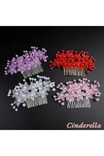 Cinderella Model de flori cu perle albe - Accesoriu pentru cataramă coroană de mireasă