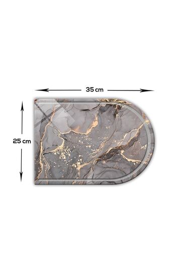Decorita Gray Gold Marble Channeled Glass Cutting Board - Oval Edge, 25cm x 35cm, Patented Product