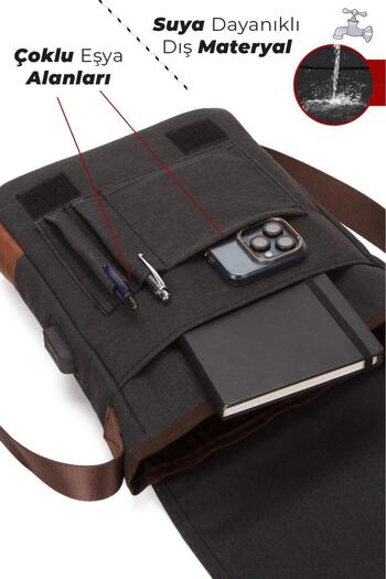 Newish Polo Men's Black Canvas Fabric College Postman Cross Waist and Shoulder Bag