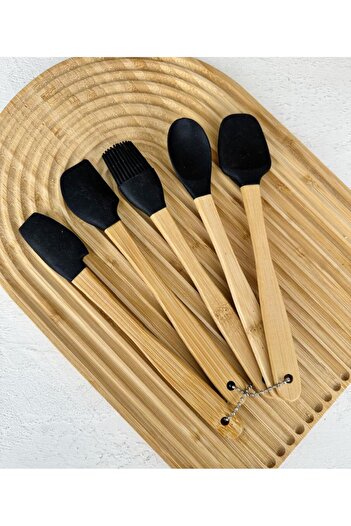 PEKİBU Set of 5 Black Bamboo Silicone Mini Spatulas