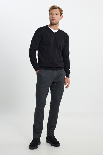 ALTINYILDIZ CLASSICS Μαλλί Slim Fit Slim Fit Παντελόνι με μοτίβο στο πλάι ΜΑΥΡΟ